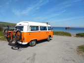 A VW T2 Classic Campervan called Thunder-betty and Van with Fat bikes. for hire in orkney, Orkney Islands