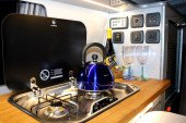 A VW T6 Campervan called Mila and Cooking facilities include grill, hob oven and sink for hire in Perth, 