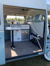 A VW T2 Classic Campervan called Bluebell and for hire in Wedmore , Somerset