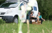 A Nissan Campervan called Molly and With 4 opening tinted windows in the living area as well as cab windows for letting in a cool breeze and keeping the sun out on hotter days for hire in ledbury, Gloucestershire
