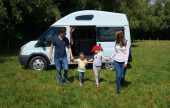 A NON VW Conversion Campervan called Lula and A great size camper for those looking for an easy to drive and economical camper that can accommodate up to a family of 5, with 5 belted seats. for hire in Ledbury, Gloucestershire