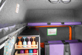 A NON VW Conversion Campervan called Lula and Hammocks roll easily from their rolled up storage and fasten securely in seconds. If not being used as additional sleeping options, they also offer great storage for when parked up. for hire in Ledbury, Gloucestershire