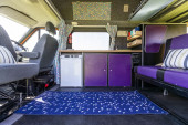 Easy to access and traditionally laid out side kitchen, with 3-way fridge. Storage houses crockery, cutlery, pans etc, portable water unit for easy refilling and space for your food.