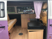 A VW T2 Brazilian Campervan called Roobarb and View inside sliding door for hire in Malpas, Cheshire