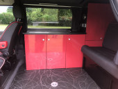 A VW T4 Campervan called Ruby-red- and Interior colour coded units for hire in Boston, Lincolnshire