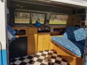 A VW T2 Classic Campervan called Sandy and Gorgeous bespoke interior with everything you need for hire in Bristol, Somerset