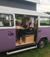 A VW T2 Brazilian Campervan called Roobarb and India chilling for hire in Malpas, Cheshire