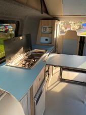 A VW T5 Campervan called Churchill and colour matched interior for hire in wimborne, Dorset