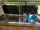 A VW T2 Classic Campervan called Tilly-the-camper and Sink with auto matic water pump for hire 