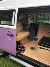 A VW T2 Brazilian Campervan called Roobarb and Relaxing in Roobarb for hire in Malpas, Cheshire